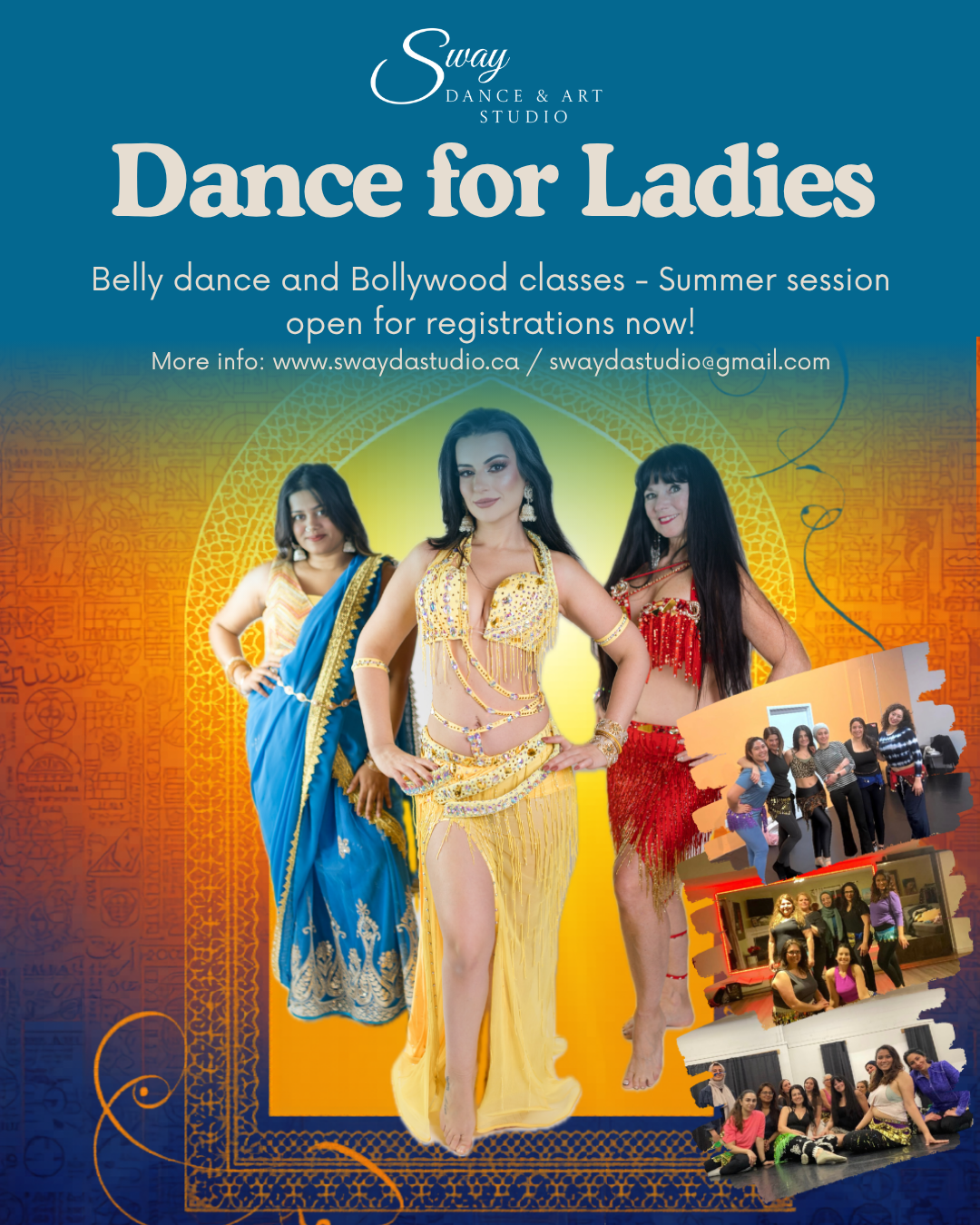 Belly dance and Bollywood classes - Summer session open for registrations now! www.swaydastudio.ca Belly dance and Bollywood classes - Summer session open for registrations now! www.swaydastudio.ca